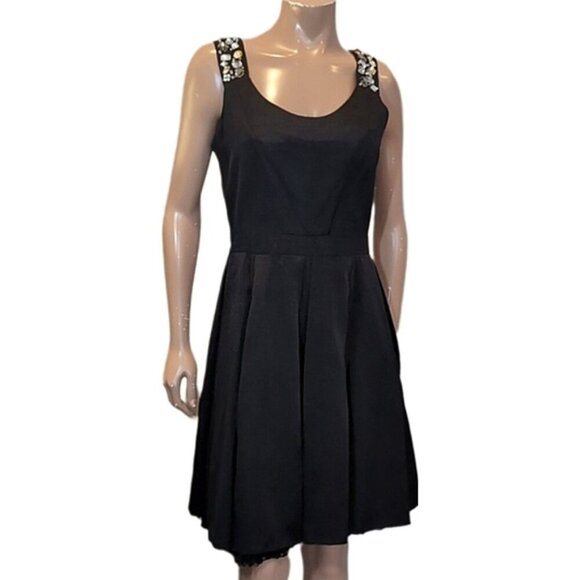 PINK TARTAN Fit & Flare Dress Sleeveless Pleated Jeweled Scoop Neck Cocktail LBD - Picture 1 of 16